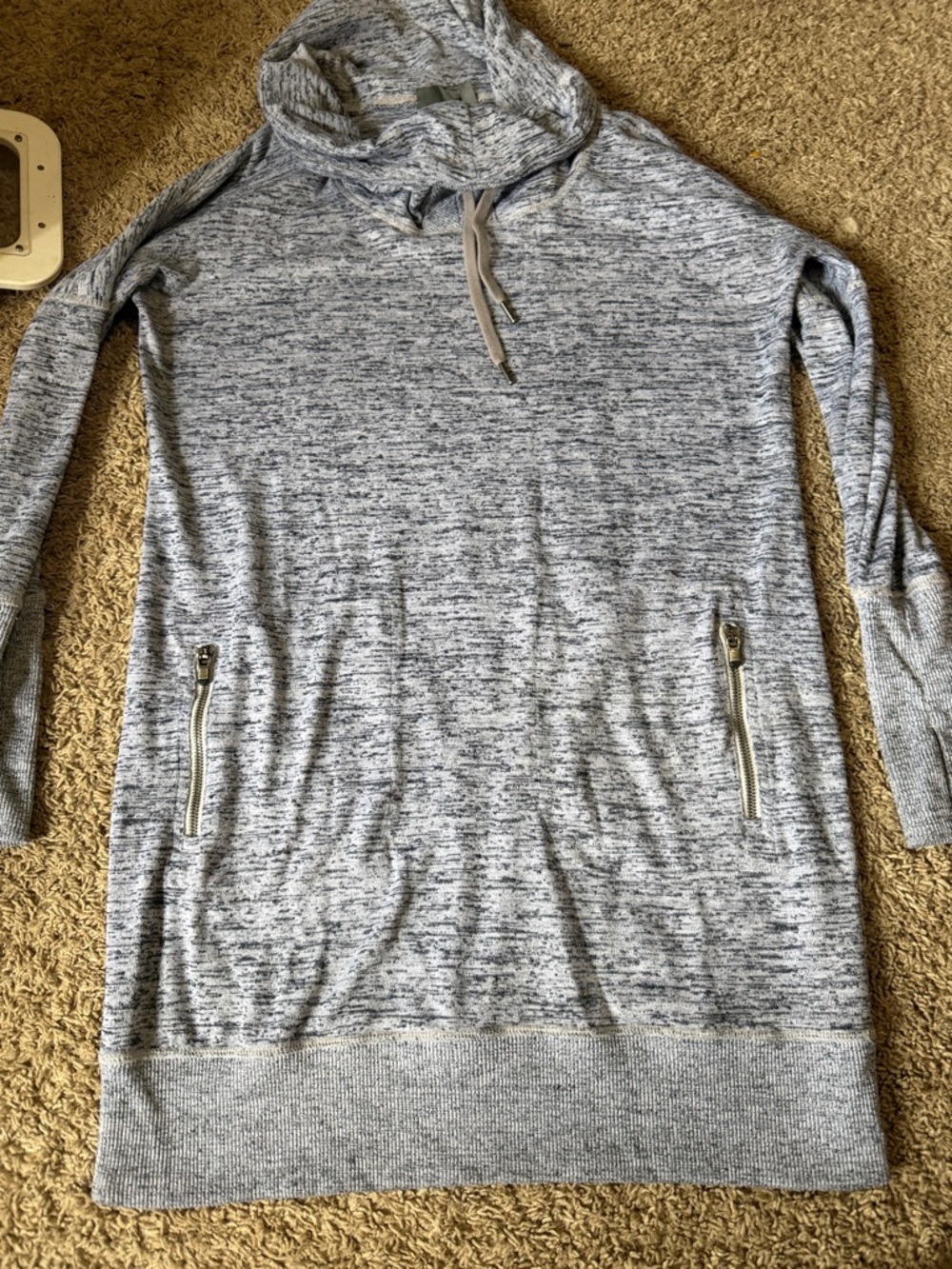 Athleta Heathered Light Gray Long Sleeve Hoodie Dress